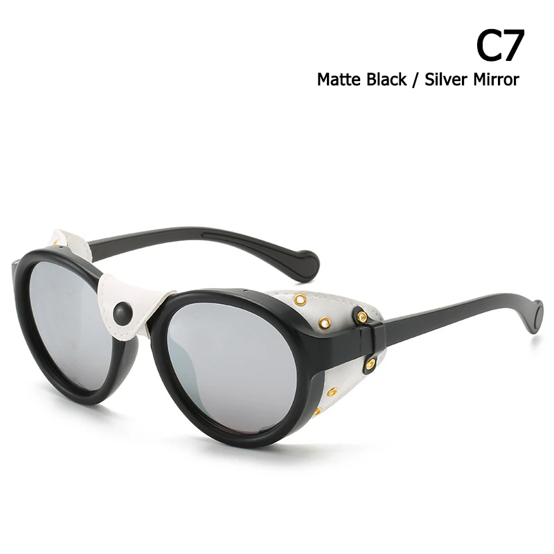 C7 Black Silver JackJad Модные Винтажные поляризационные солнцезащитные очки в стиле стимпанк с кожаным боковым покрытием фирменный дизайн солнцезащитные очки Oculos De Sol0046 - Цвет линз: C7 Black Silver