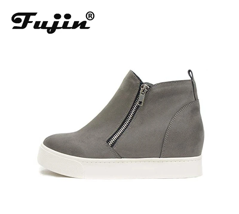 Женские ботильоны на платформе Fujin Осенняя обувь высоком каблуке и молнии модная