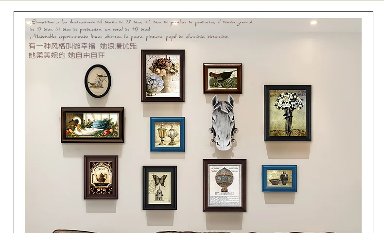 

American Vintage Photo Frame Set Hanging Wall Combination Mural Retro Wooden Living Room Celosia Madera Wall Decoration EF50ZP