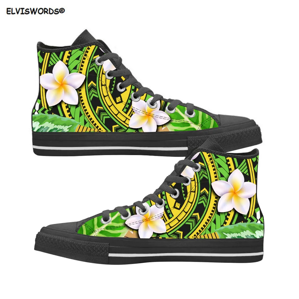 

Женские кроссовки ELVISWORDS, повседневная полинезийская традиционная племенная Плюмерия с цветочным принтом, осенняя Удобная парусиновая обу...
