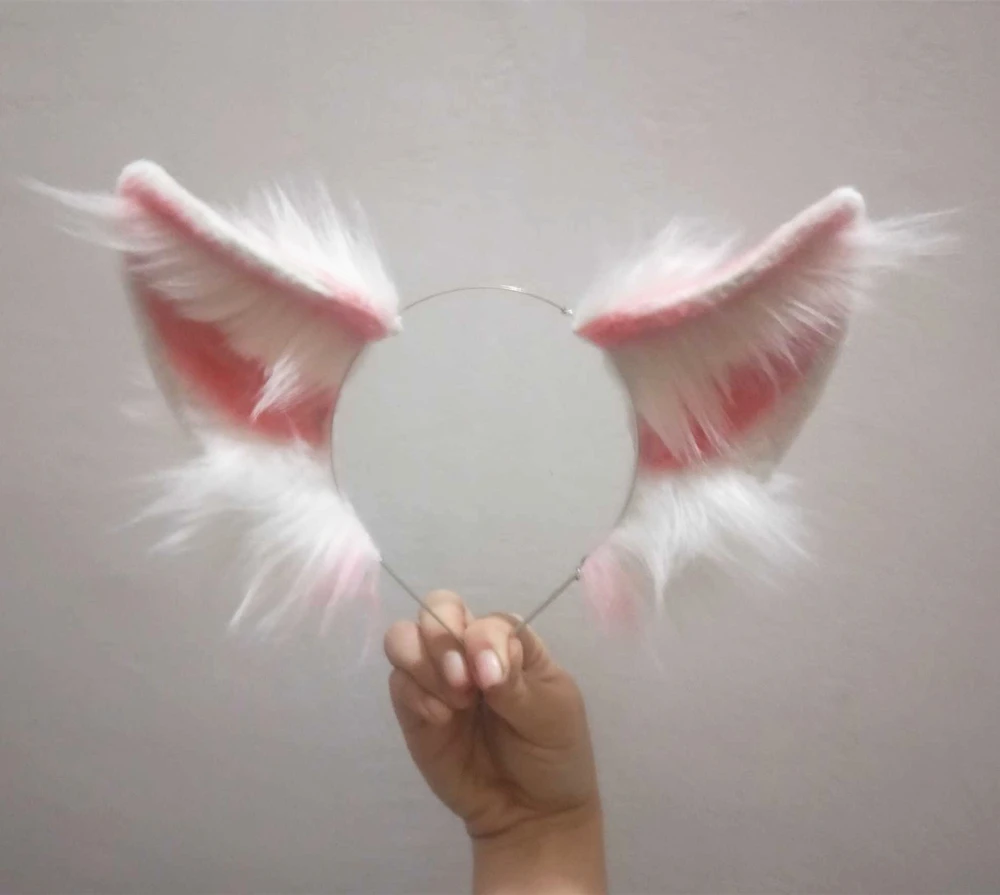 Обруч для волос MMGG с розовыми лисьими ушками ручная работа стильный аксессуар
