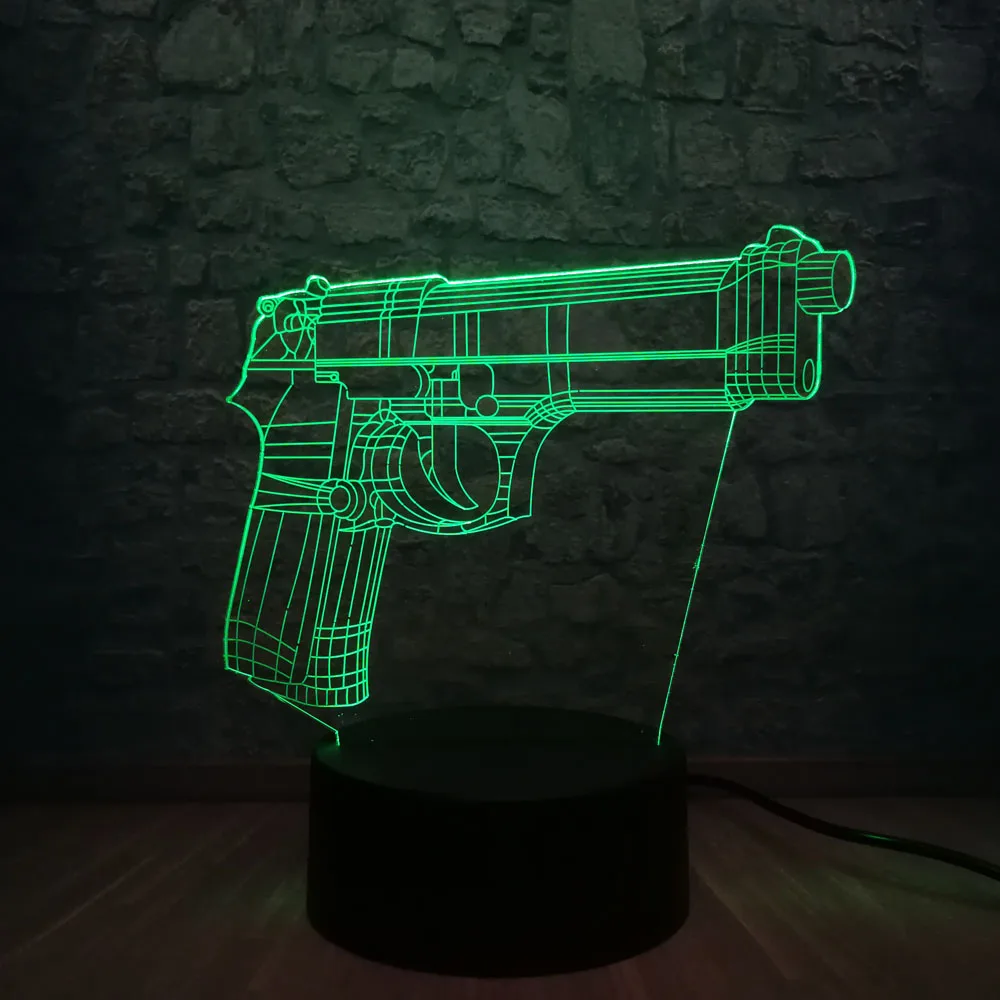 Pistol Новинка, 3D лампа, крутая битва, королевская игра, PUBG, TPS, SCAR-L, 7 цветов, сменный Настольный светодиодный светильник, Ночной светильник, иллюзия для мальчиков, подарок на Рождество - Испускаемый цвет: Pistol