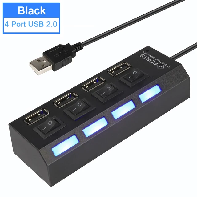 4 Port USB 2.0 Black USB 3,0 концентратор 2,0 концентратор Мульти USB разветвитель 4/7 порт расширитель несколько USB 3,0 Hab с адаптером питания USB3.0 концентратор с переключателем для ПК - Цвет: 4 Port USB 2.0 Black