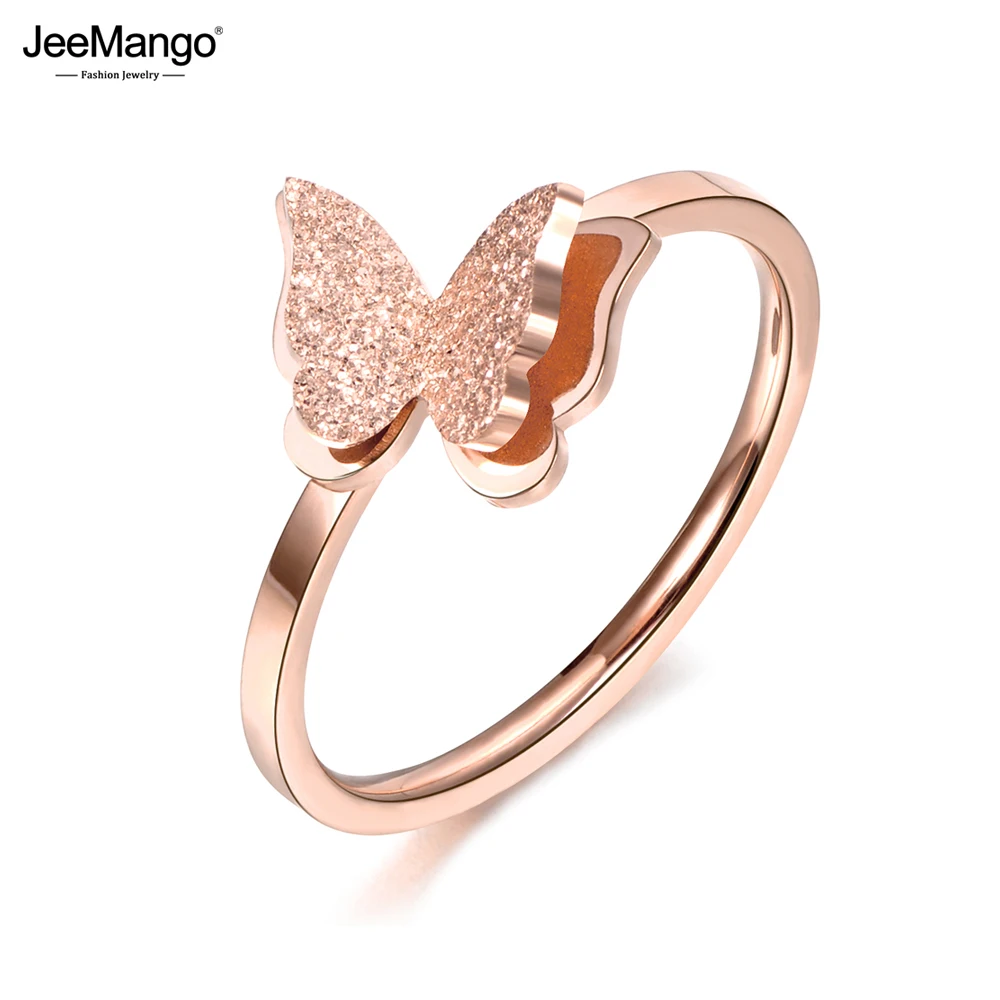 Обручальные кольца JeeMango Scrub с 3D бабочкой розовое золото ювелирное изделие от