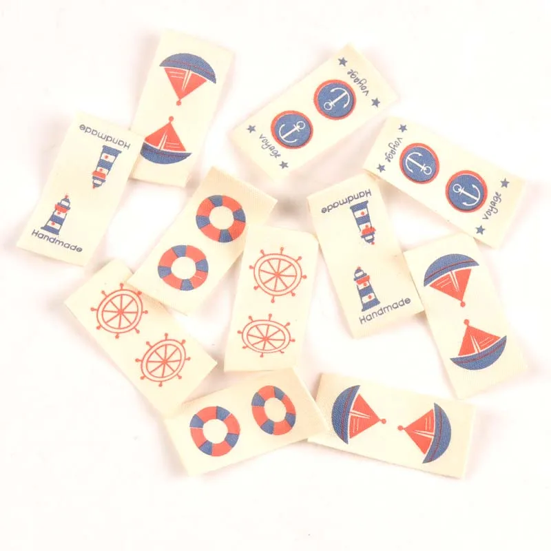 Смешанные 50 шт навигационные печатные бежевые хлопковые тканые этикетки для
