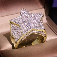 retro new hip hop full crystal zircon micro inlaid zircon five pointed star five pointed star ring men and women jewelry