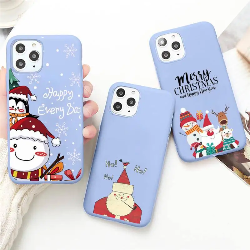 

Cute Cartoon Elk Christmas Santa Claus Phone Case Candy Color for iPhone 6 7 8 11 12 s mini pro X XS XR MAX Plus