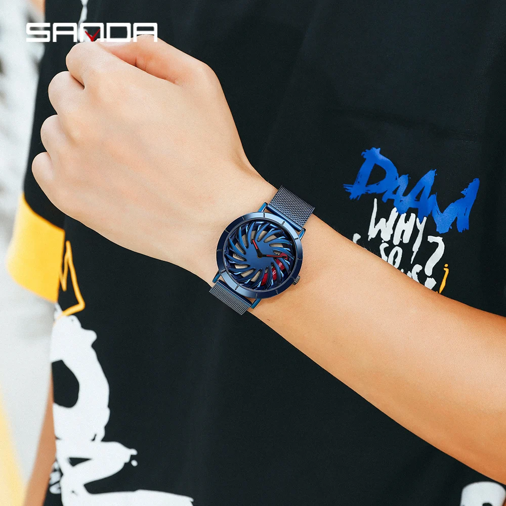 

SANDA Men's Watches Fashion Car Wheel Rotating Dial Watch Top Brand Luxury Waterproof Quartz Wrist Watch Relogio Masculino