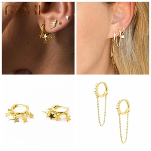 Серьги-кольца женские из серебра 925 пробы с кисточками и звездами