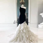 Женское вечернее платье-русалка без рукавов, элегантное черное платье с одним открытым плечом, белое Тюлевое платье с оборками, длинное платье для выпускного вечера