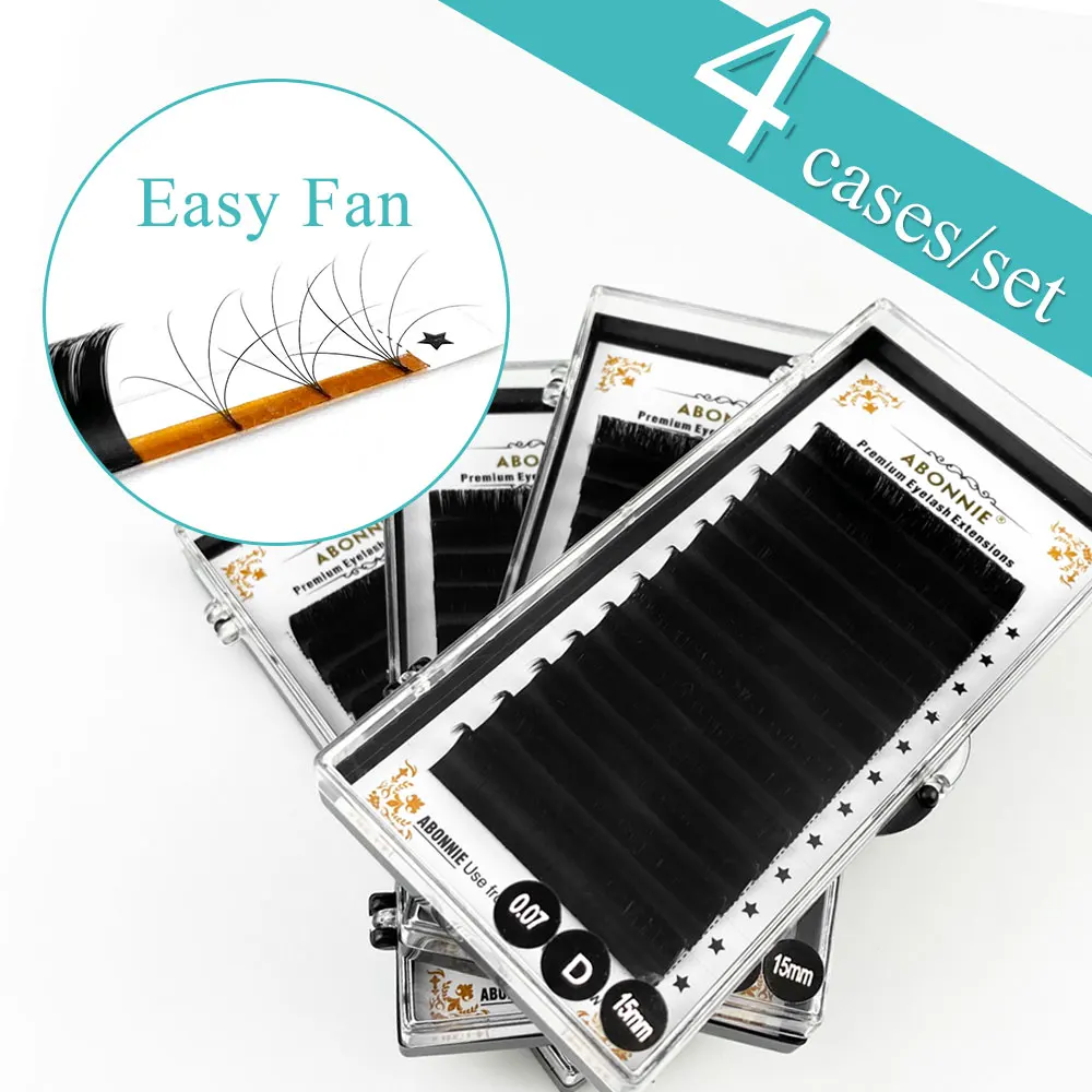 

Abonnie Matte Easy Fan Extensions 4 Trays 0.05 0.07 Mink Eyelash Extensions 8-18mm Private Label Volume Lash Tray 1s Auto Fans