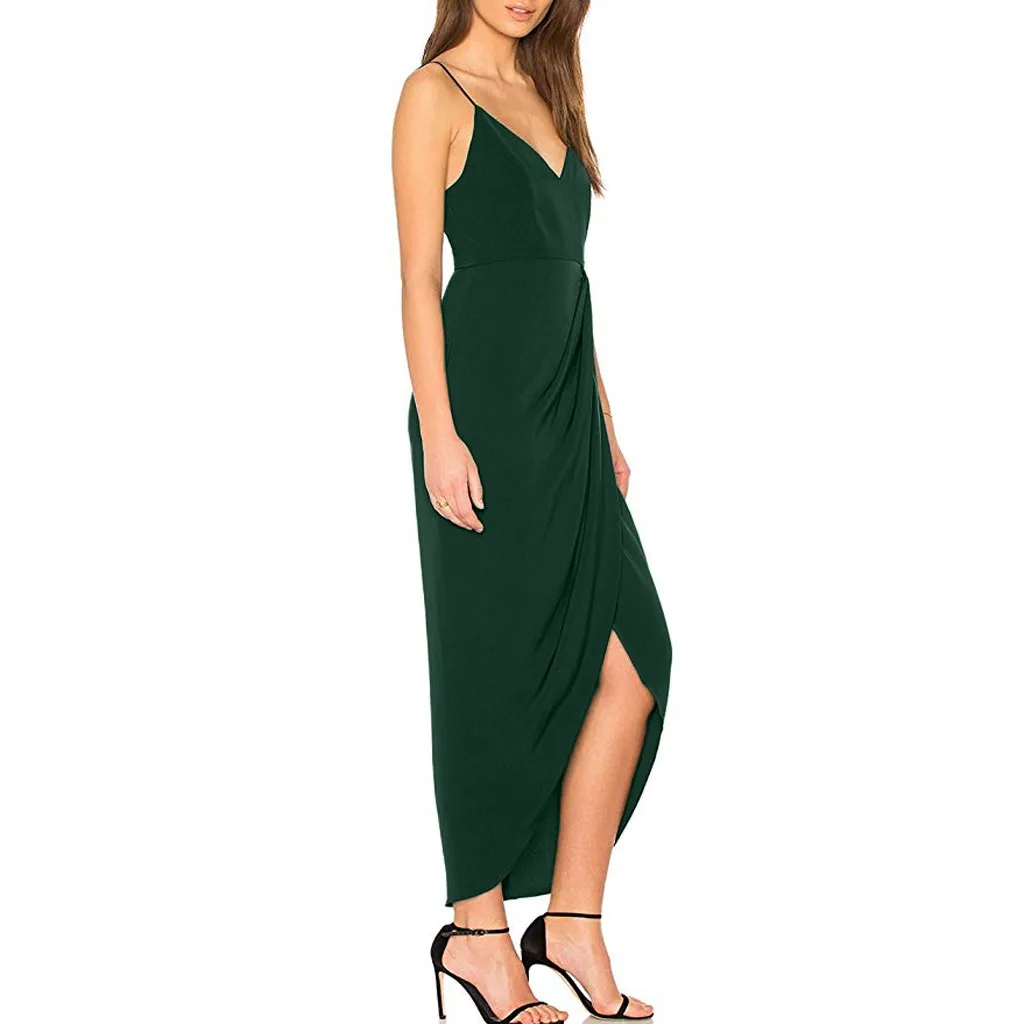 Глубокий v образный вырез на шее сексуальный вечерние Макси платье Для женщин с