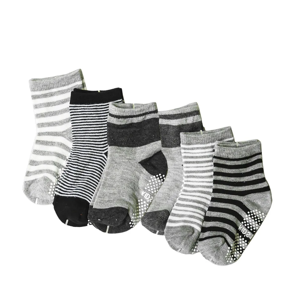 

6 Pairs 12cm 0-3 Years Assorted Non Skid Ankle Cotton Socks Baby Toddler Anti Slip Stripes Star Baby Socks Randomly Color