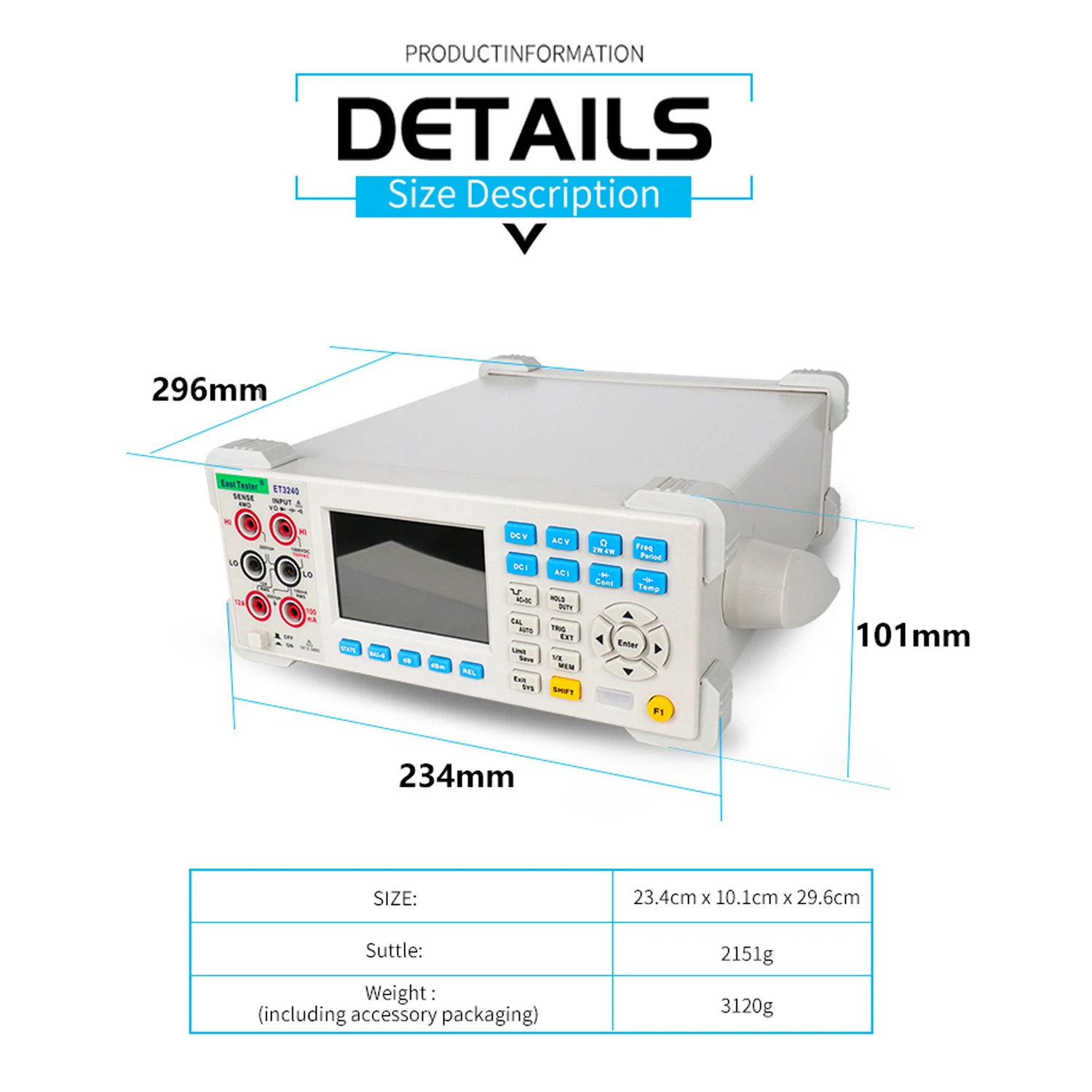 ET3240 цифровой мультиметр автоматический true RMS 22000 отсчетов настольный с 3.5In TFT