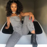 black white plaid overalls new fashion female jumpsuit casual long overalls streetwear cool girls cargo trousers long pants
