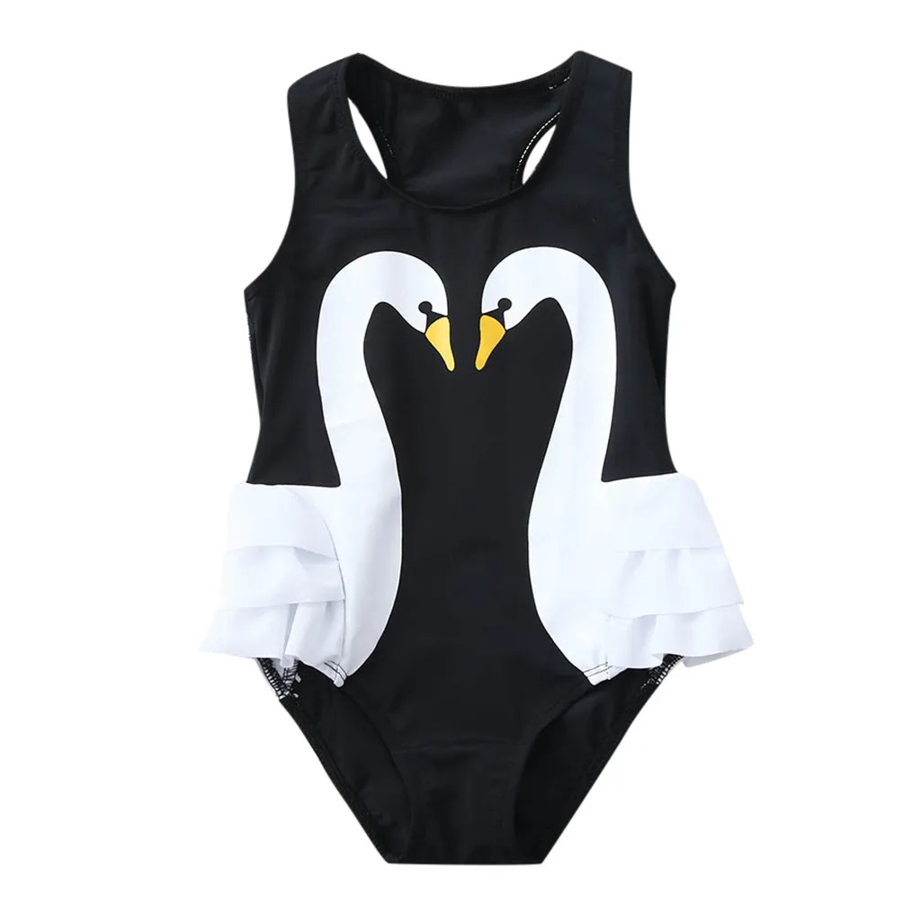 Детское бикини боди для девочек малышей маленьких с оборками купальник Лебедь