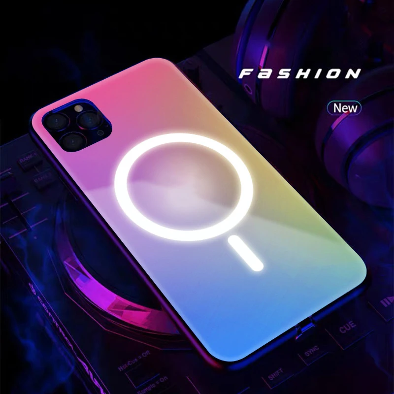 

Luminous LED Call Light Flash Up Glass Phone Case For iPhone 13 12 11 Pro Max X Xr Xs Max 7 8 Plus Smart Control Cover Fundas