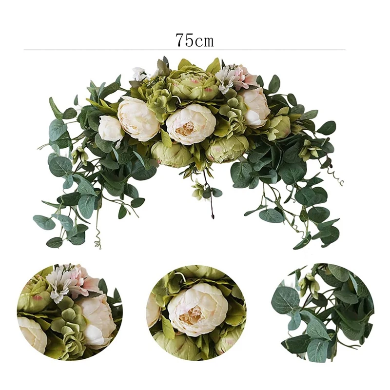 

Floral Swag, Peony Flowers and Eucalyptus Leaves, Front Door L Swag, for Wedding Wall Window Arch Home Garden Decor