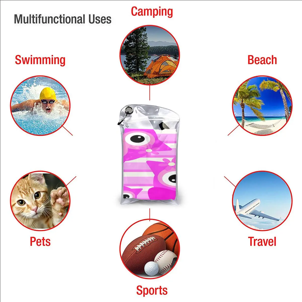 

Ultralight Compact Quick Drying Towel Pink Owl Microfiber Camping Hiking Hand Face Towel Outdoor Travel Kits