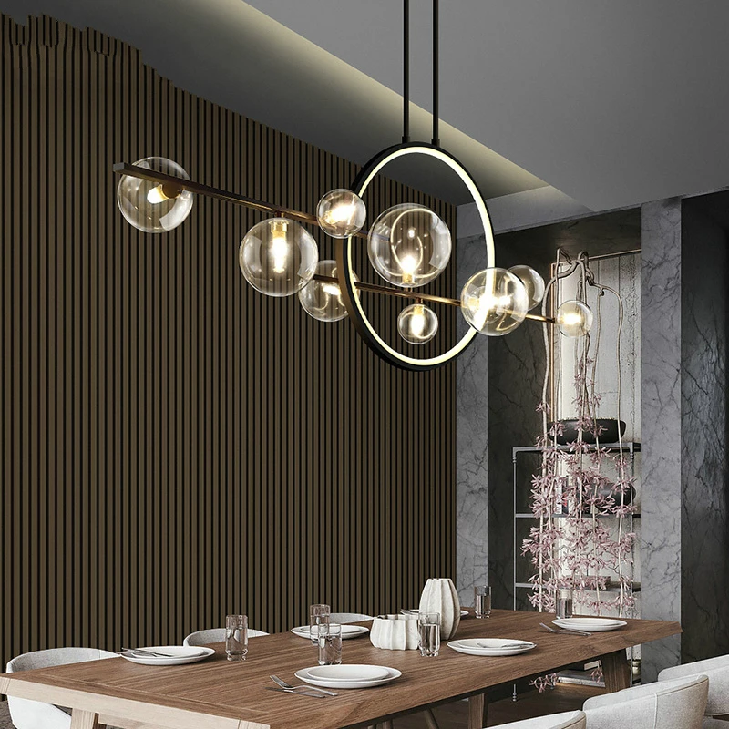 Luces modernas mesa de comedor candelabro de hierro para LED nórdicos habitación iluminación comedor decoración de la bola de cristal transparente de la lámpara