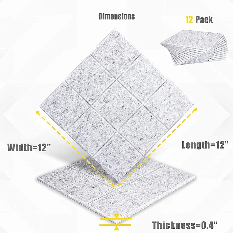 

SEWS-12 Pcs Acoustic Absorption Panels,Sound Panels Beveled Edges,Acoustic Treatment for Home and Office,9 Square Designs