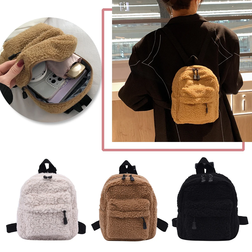 

Portable Mini Travel Shopping Rucksacks Casual Autumn Winter Lamb Fleece Women's Backpack Cute Bear Shaped Shoulder Bag