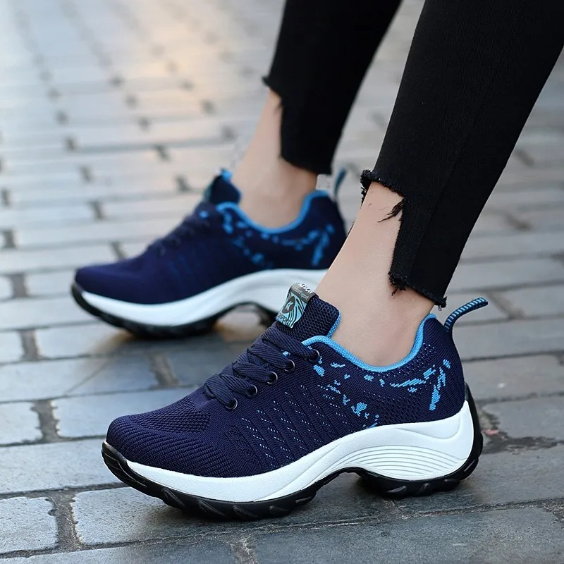 

Women Tennis Shoes Sneakers Basket Femme Thick Platform Wedge Lace-Up Breathable Sport Shoes For Woman Ladies Heightening Shoes