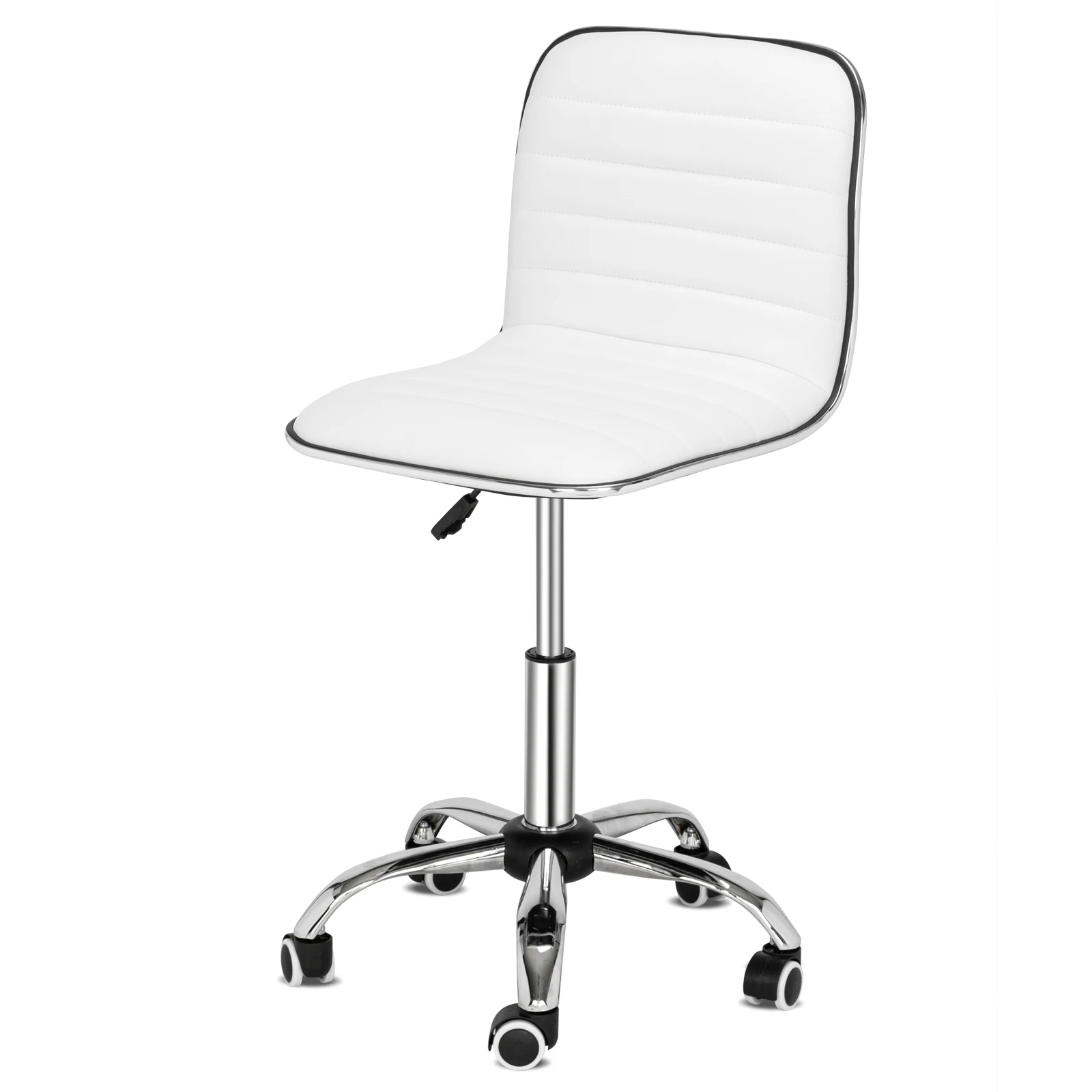 Rotatable Lift Office Chair Armless White Cushion Silver Fiv
