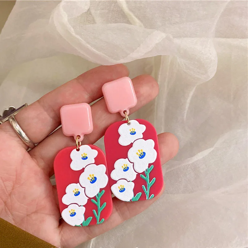 

Geometric Plants Fowers Women Jewelry Dangle Acrylic Printed Flower Earring