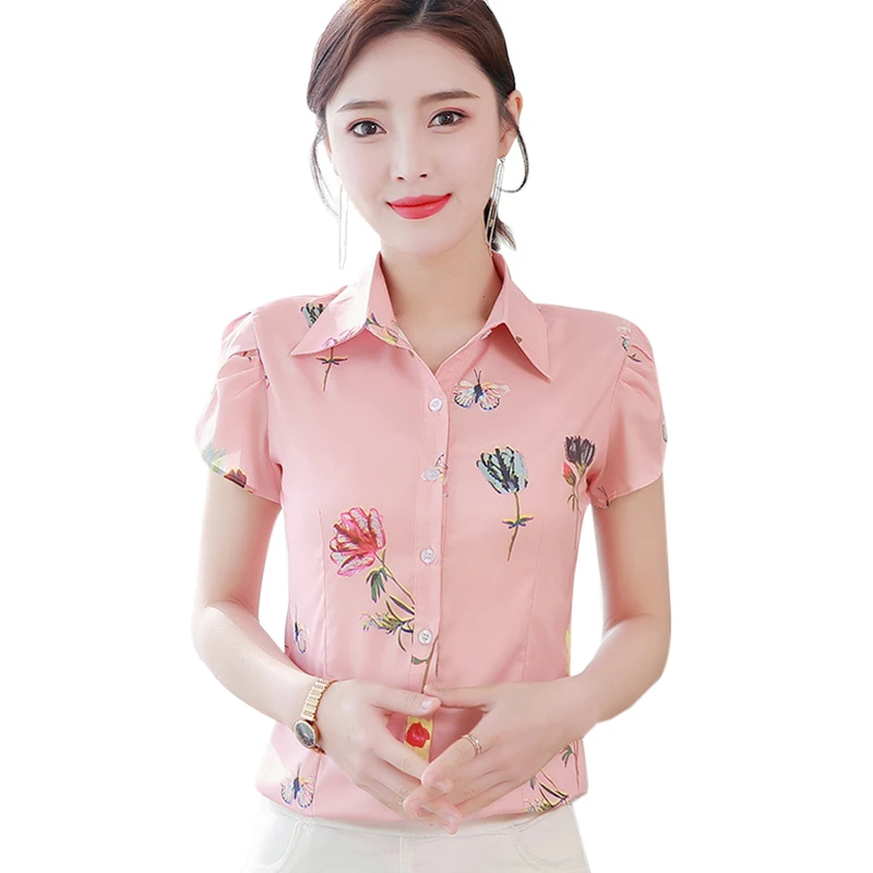 

TA207 Korean Chiffon Women Shirts Woman Print Shirt Plus Size Woman Short Sleeve Blouse Mujer De Moda Blusas Femininas Elegante