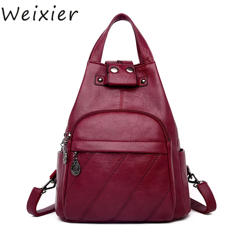 

WEIXIER кожаный рюкзак для женщин Новое поступление Модный женский рюкзак на Молнии Большая вместительная школьная сумка Mochila Feminina AL-40