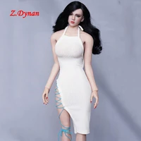 16 scale womens sexy clothing blue halter neck dress open chest high slit dress fit 12 tbleague action body jiaou doll