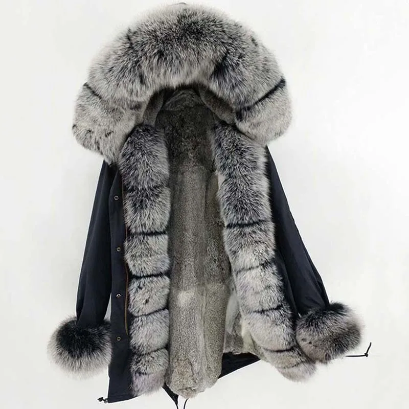 2019 женская новая зимняя парка с лисьим мехом и подкладкой из кроличьего меха