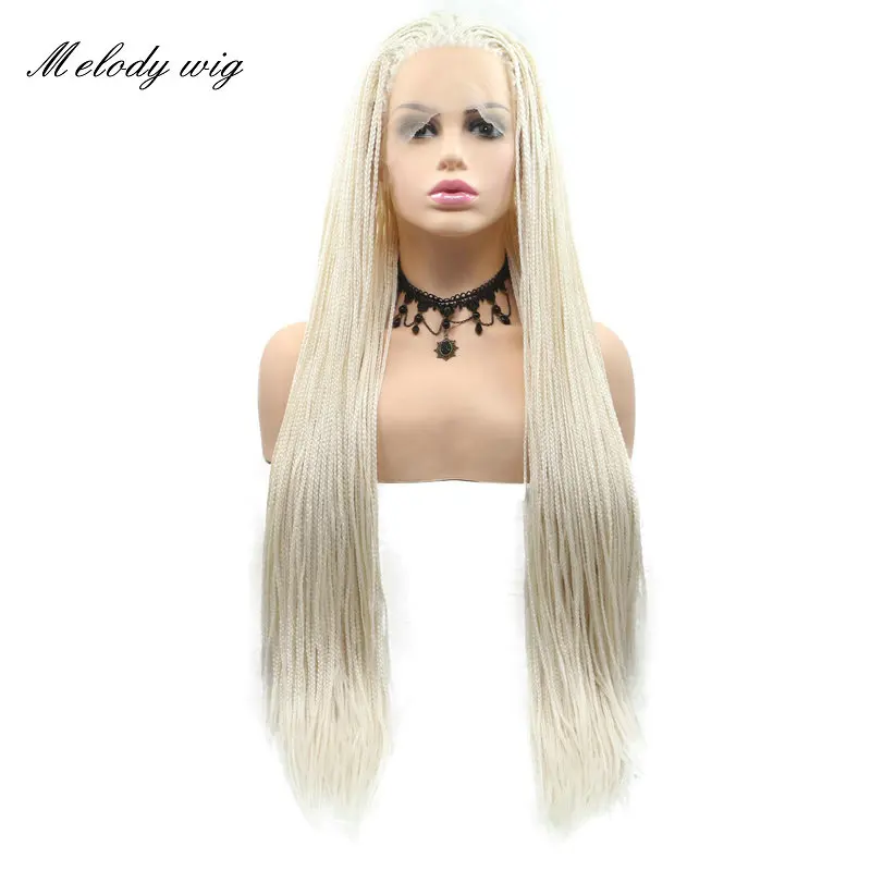 Melody Synthetic Lace Front Wigs Heat Resistant Long Braided Box Braid 60#White Blonde for Women Natural Looking Drag Queen Wear