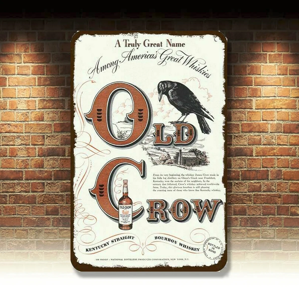 

1949 OLD CROW Kentucky Whiskey - GLENN'S CREEK - DECORATIVE REPLICA METAL SIGN
