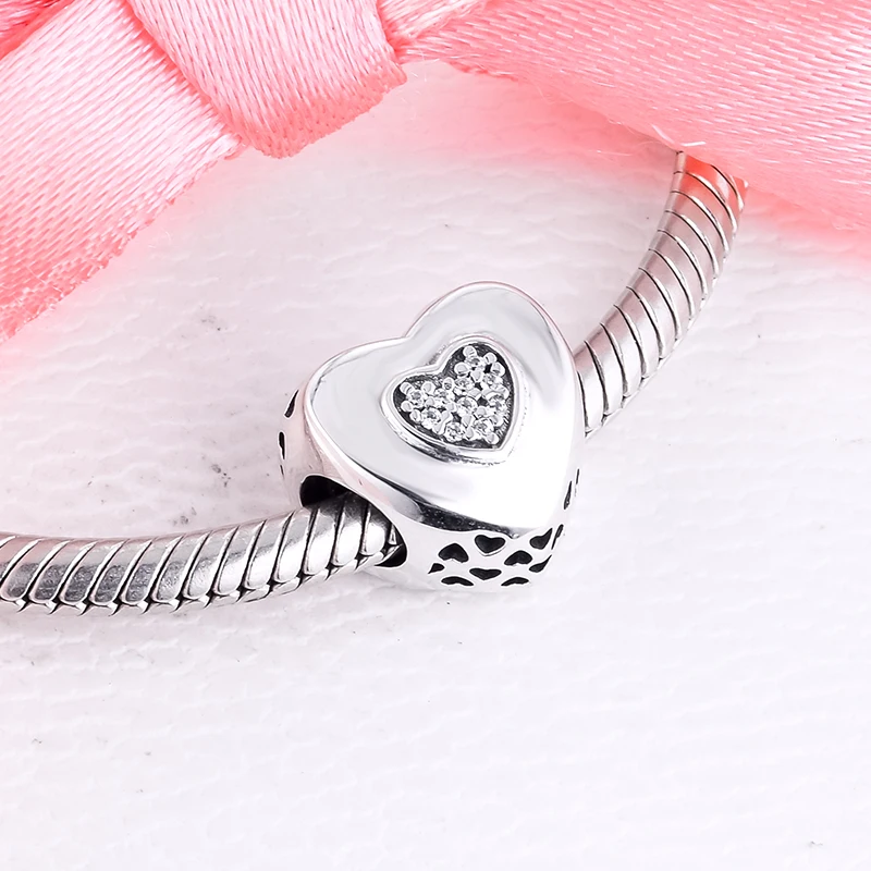 

925 Sterling Silver Simple Shining Heart Charm Bead Fit Woman DIY Bracelets Beads For Jewelry Free Shipping