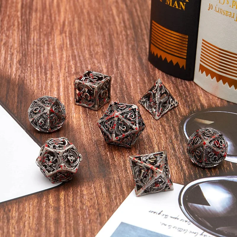 Dice Set Hollow Metal Polyhedral for MTG Pathfinder Board Games Role Playing D and D20 D12 D10 D8 D6 D4 | Спорт и развлечения