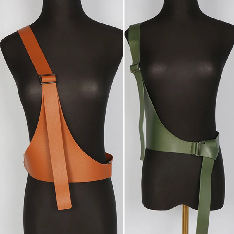 

Fashion Punk Women Body Jewelry Leather Belt Elastic Adjustable Wide Waist Belt Vintage Single Shoulder Harness Suspenders Belts