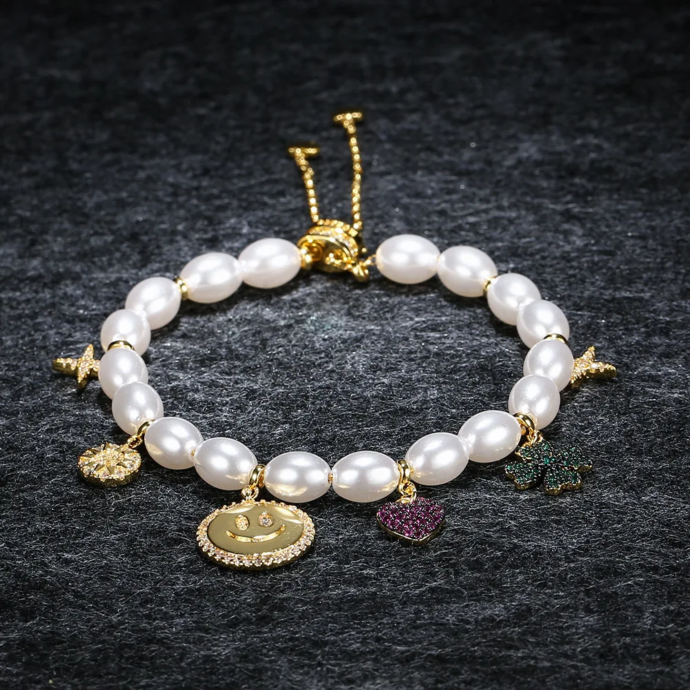 Высококачественный серебряный жемчужный браслет LIDU со смайликом из серебра 925