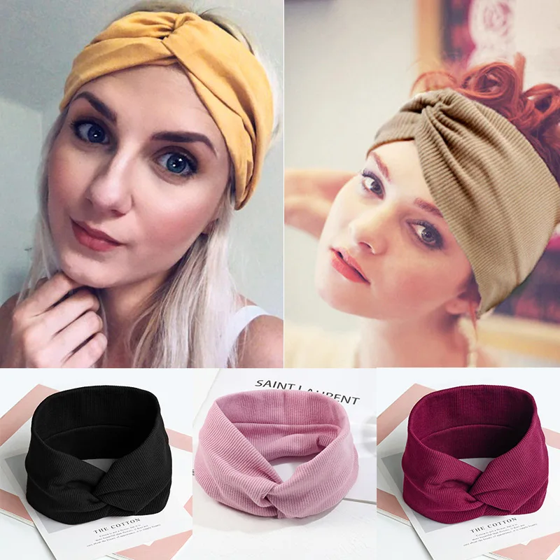 Милые эластичный бант повязка на голову Зима Handbands для женщин из хлопка малышей