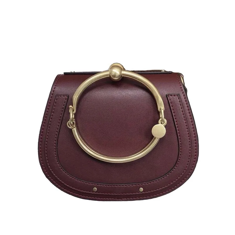 Round Wine Red ALNEED, роскошная женская сумка, брендовая сумка на плечо, половина Сумочка с изображением Мун, модная сумка через плечо, натуральная кожа, кошелек, кольцо, женская сумка - Цвет: Round Wine Red