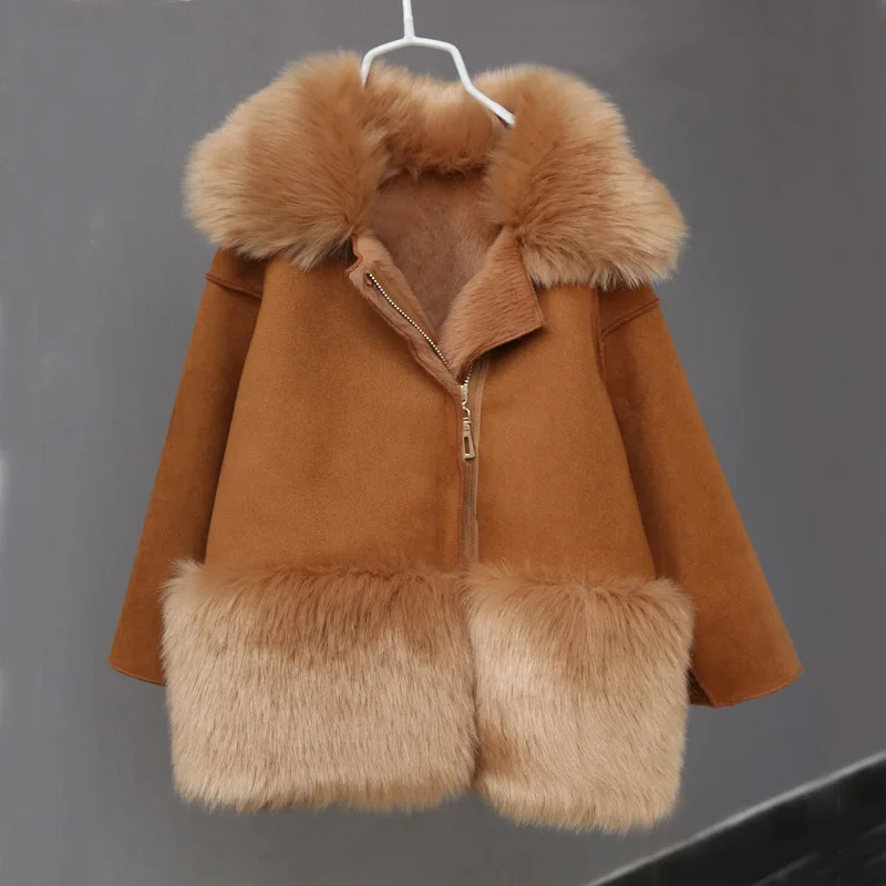 2019 детская верхняя одежда зимняя куртка с мехом кожаные пальто для девочек