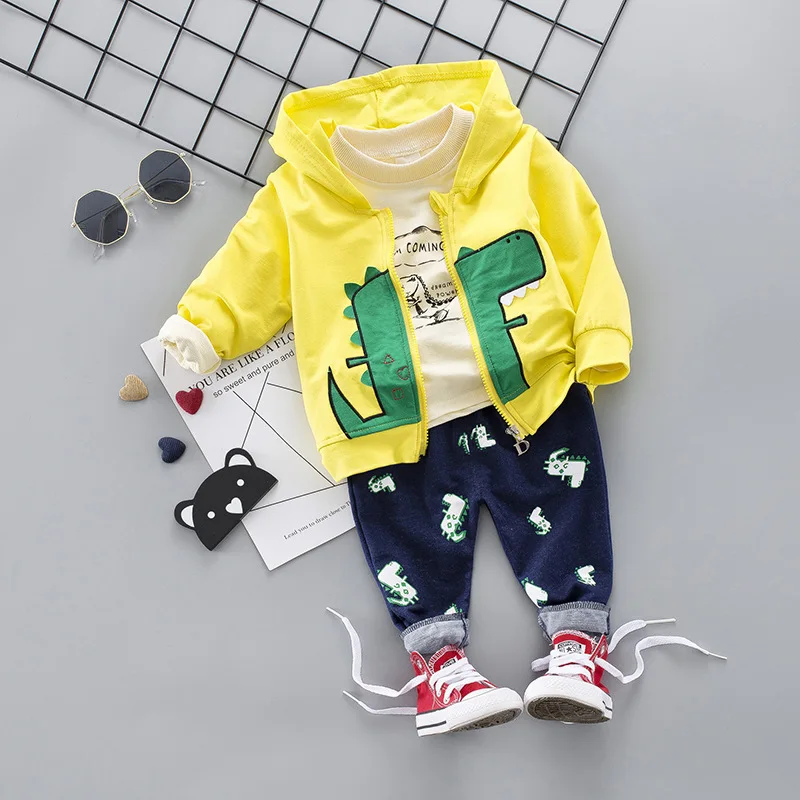 Детская одежда для мальчиков комплект с мультипликационным динозавром куртка