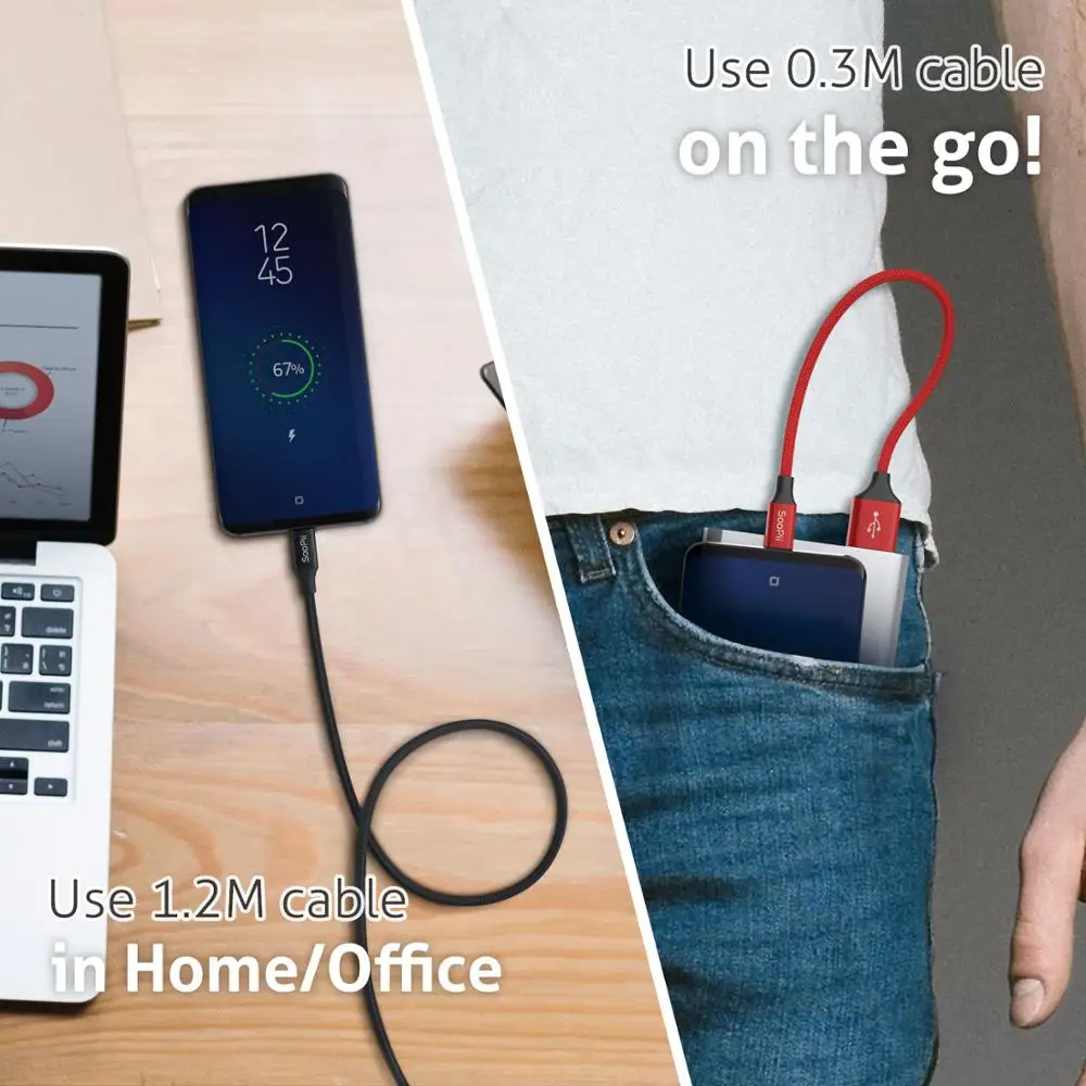 Кабели Soopii usb type C набор нейлоновых кабелей для быстрой зарядки и передачи данных 3
