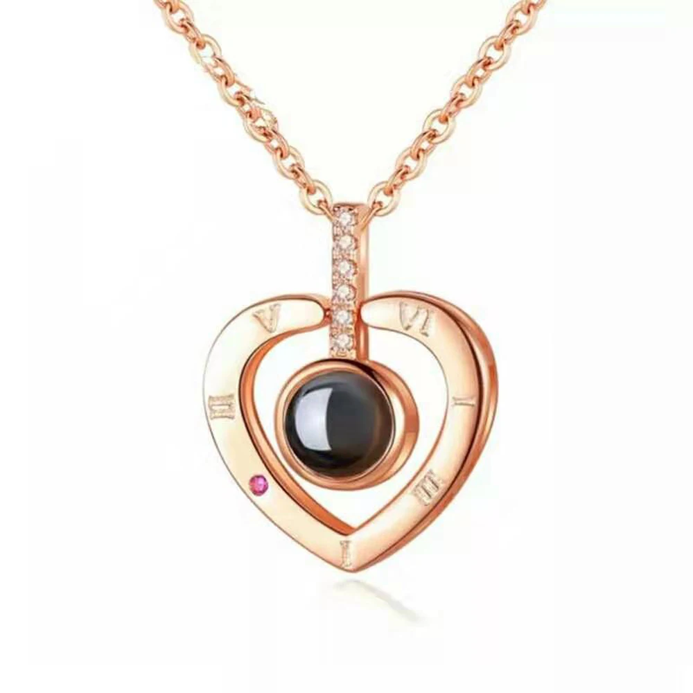 rose gold heart Модное ювелирное ожерелье в форме сердца с 100 языком I Love You, подвеска из нержавеющей стали, подарок на день Святого Валентина, ожерелье для женщин - Окраска металла: rose gold heart
