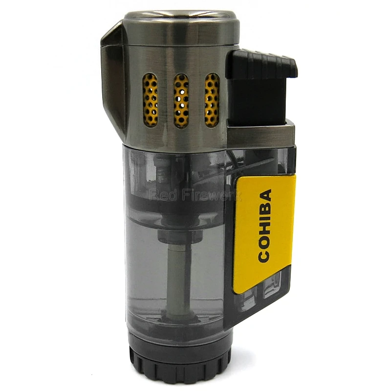 Серый COHIBA гаджеты для мужчин прозрачная Зажигалка Winproof 3 струйная Зажигалка факела сигарета курительные зажигалки для сигар креативные - Цвет: Серый