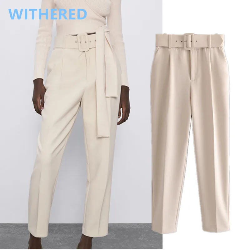 

Женские брюки Elmsk в английском стиле, офисные женские однотонные костюмы карамельных цветов с высокой талией, женские брюки, женские брюки