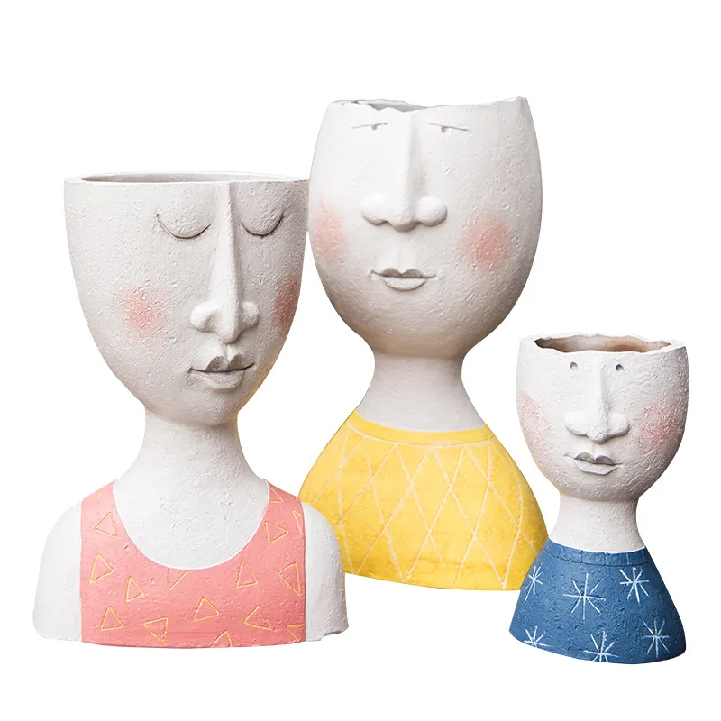 

Portrait Flower Pot Vase Sculpture Resin Human Face Family Flower Pot Handmade Garden Storage Flower Arrangement window planter