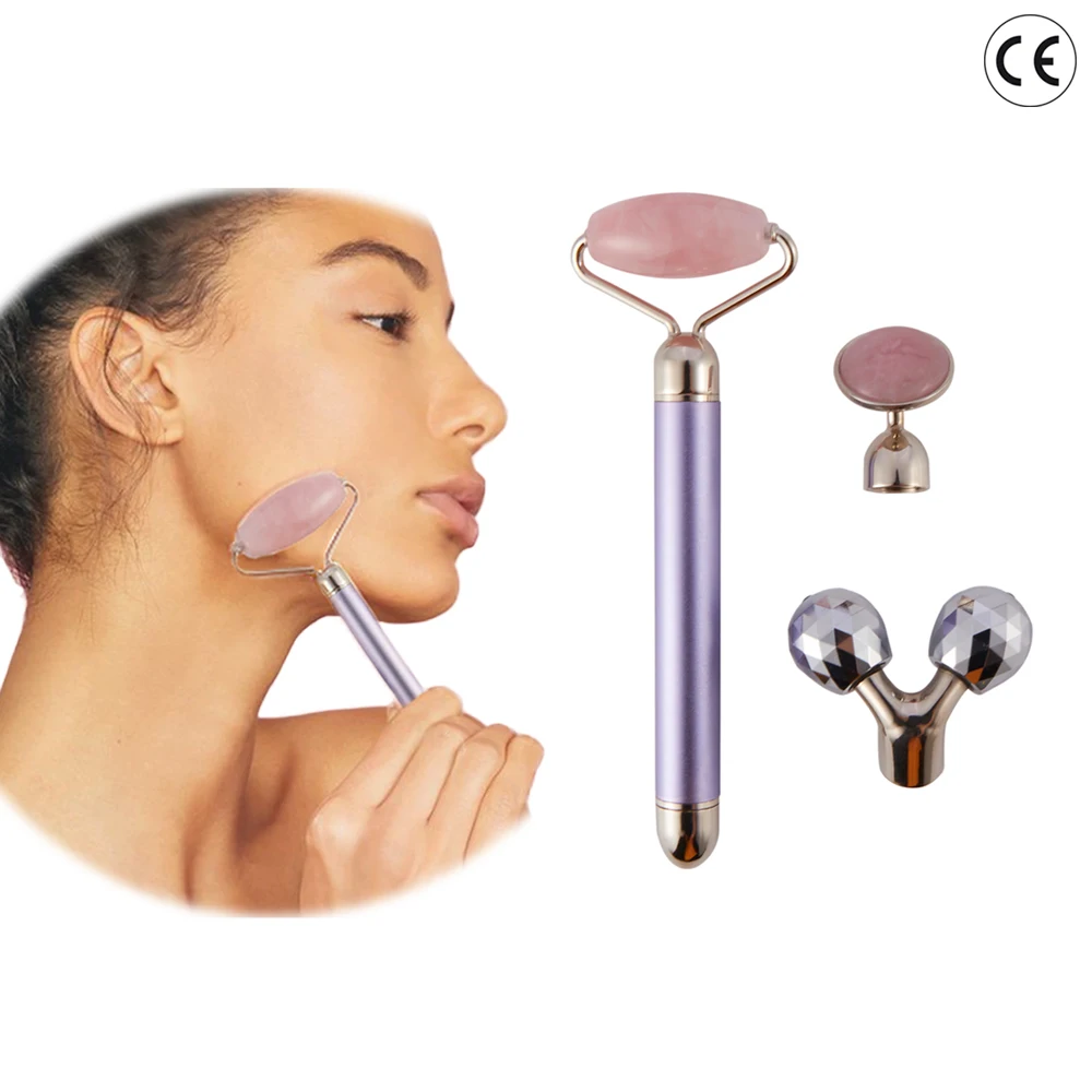 

3 in 1 Vibrating Jade Roller, Jade Eye Press Set. Electric Facial Massager, For Skin Tighten And Firming