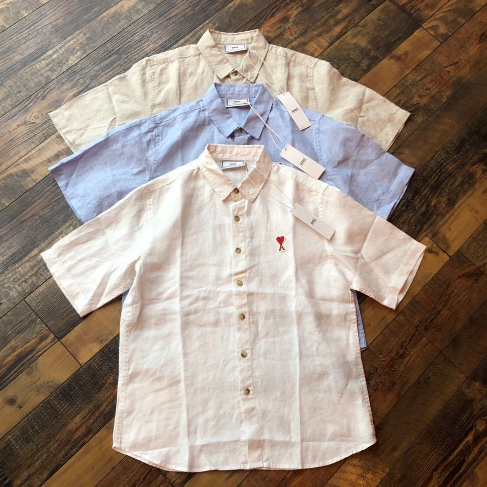 

Summer 2021 Men's Rainbow Linen AMI Peach Embroidered Casual Loose POLO Shirt